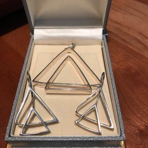 Joidart Silver Triangular Pendant & Earrings Set